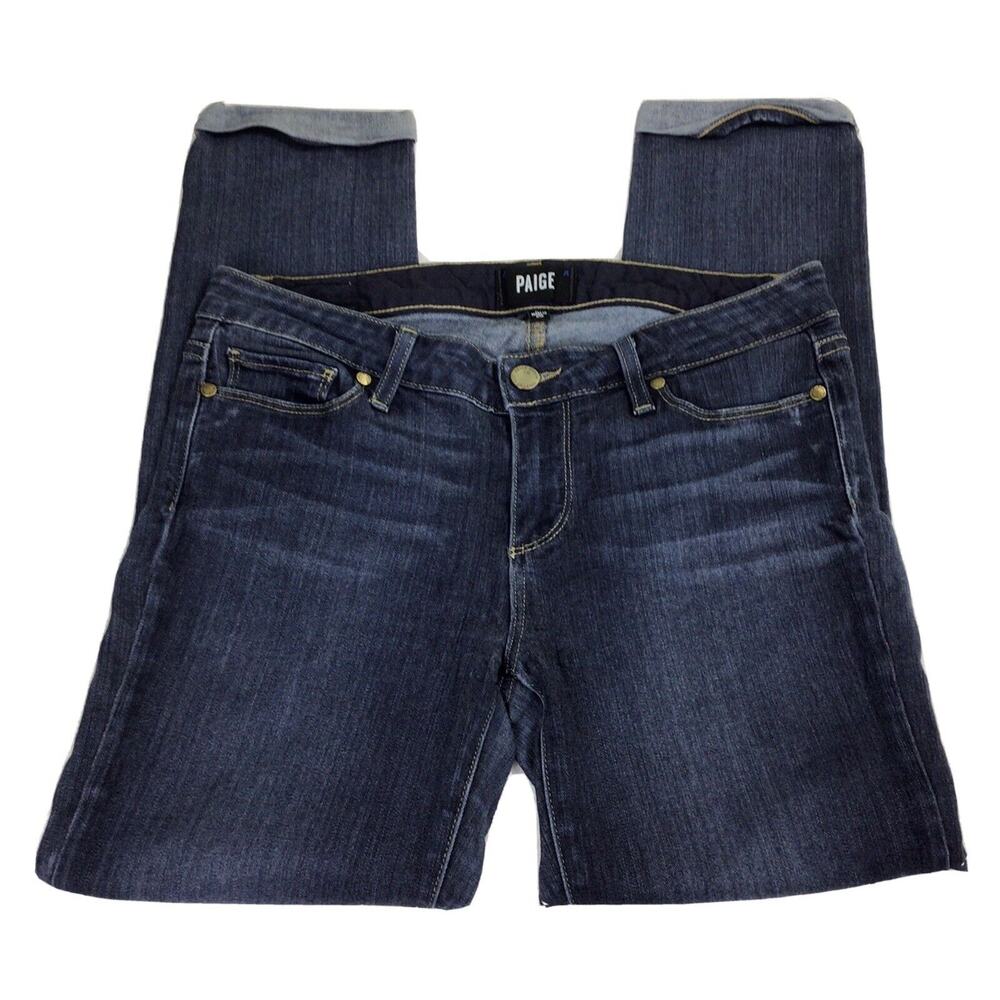 Paige Skyline Crop Jeans Sz 27 Dark Blue Wash Cuffed Skinny Mid Rise Stretch